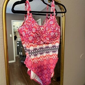 Lands' End Red and White Patterned Swimsuit